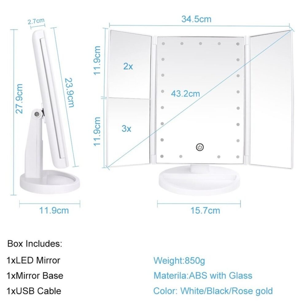 Miroir de maquillage lumineux pliable – Image 7