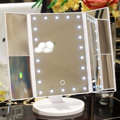Miroir de maquillage lumineux pliable