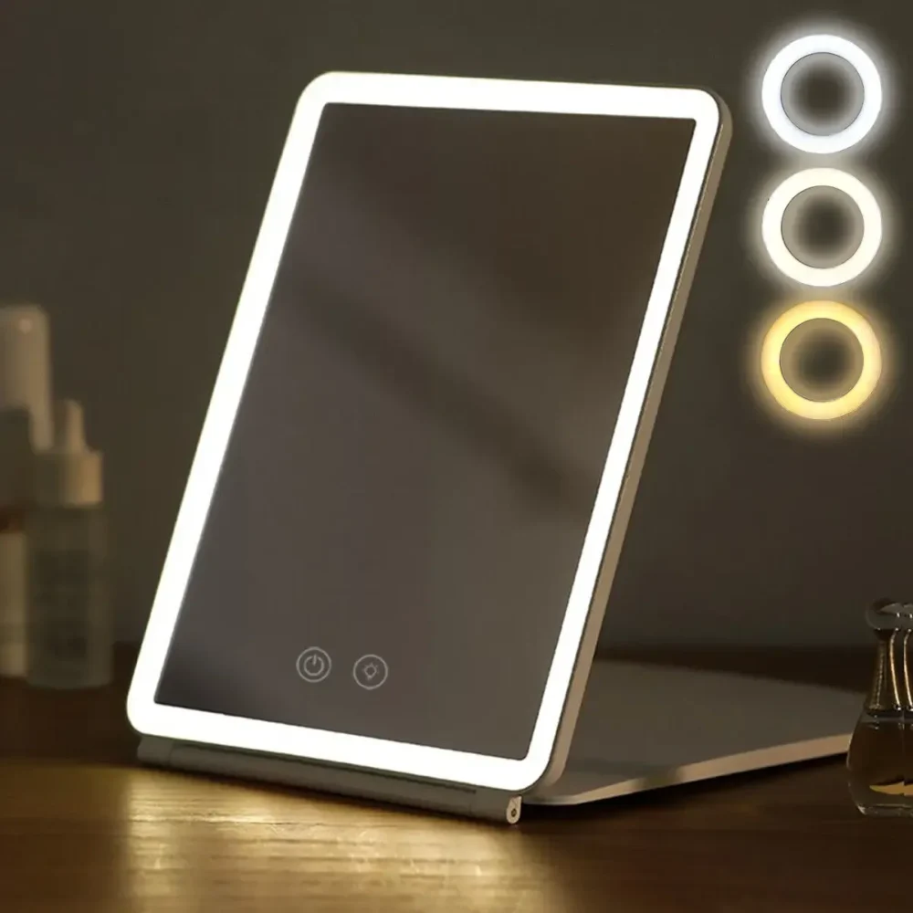 Miroir de maquillage pliable lumineux