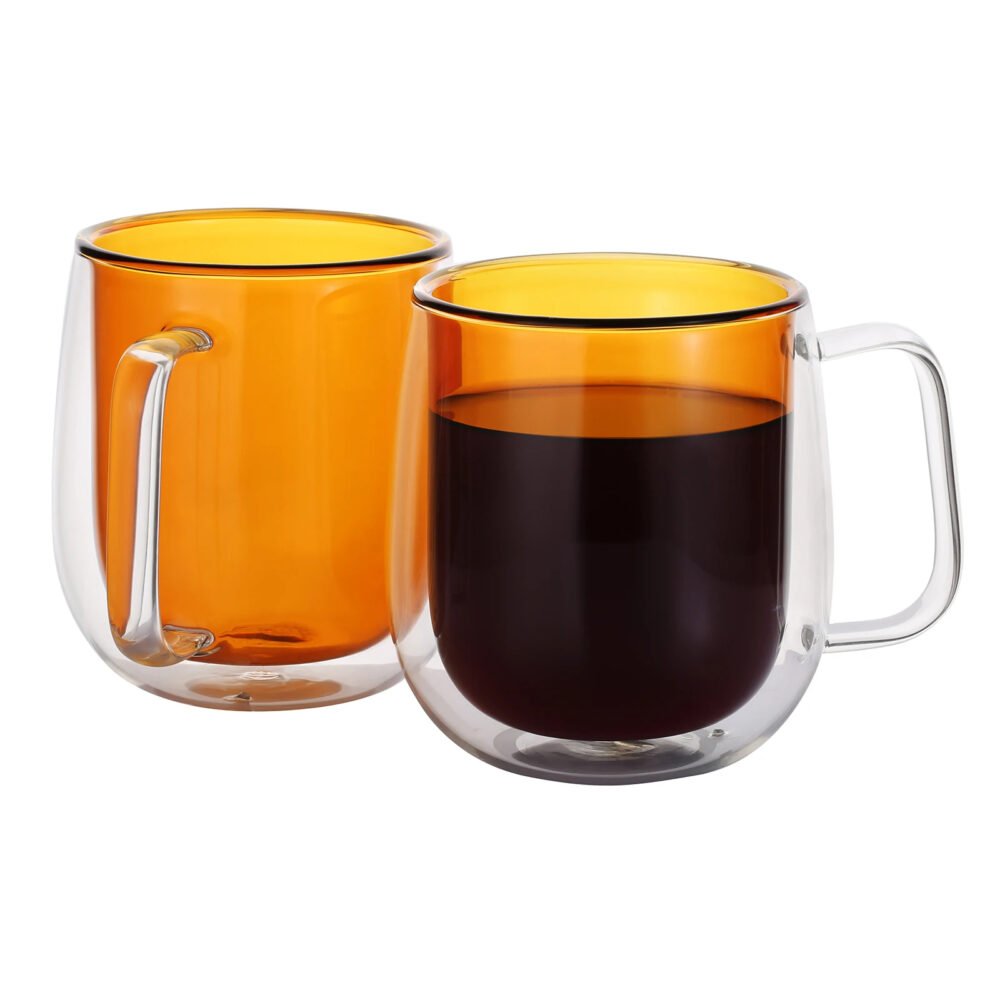 Tasses en verre colorées à double paroi avec poignée – Image 2