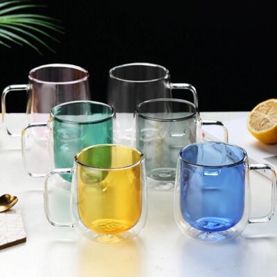 Tasses en verre colorées à double paroi avec poignée – Image 5