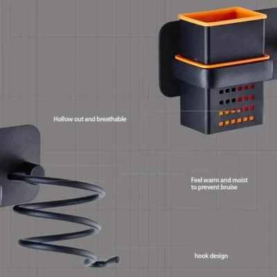 Porte sèche-cheveux auto-adhesif avec Étagère – Image 4